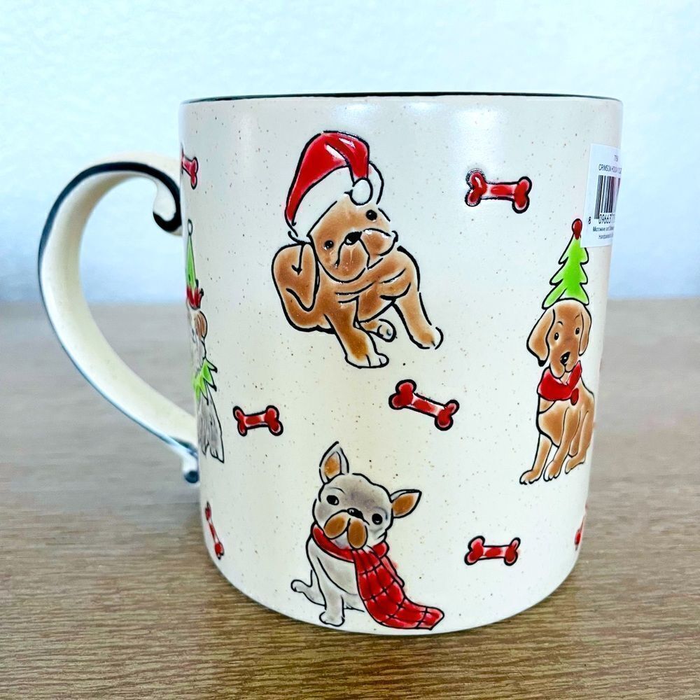 Christmas Dogs Textured Holiday Ceramic Large Coffee Mug Cup
